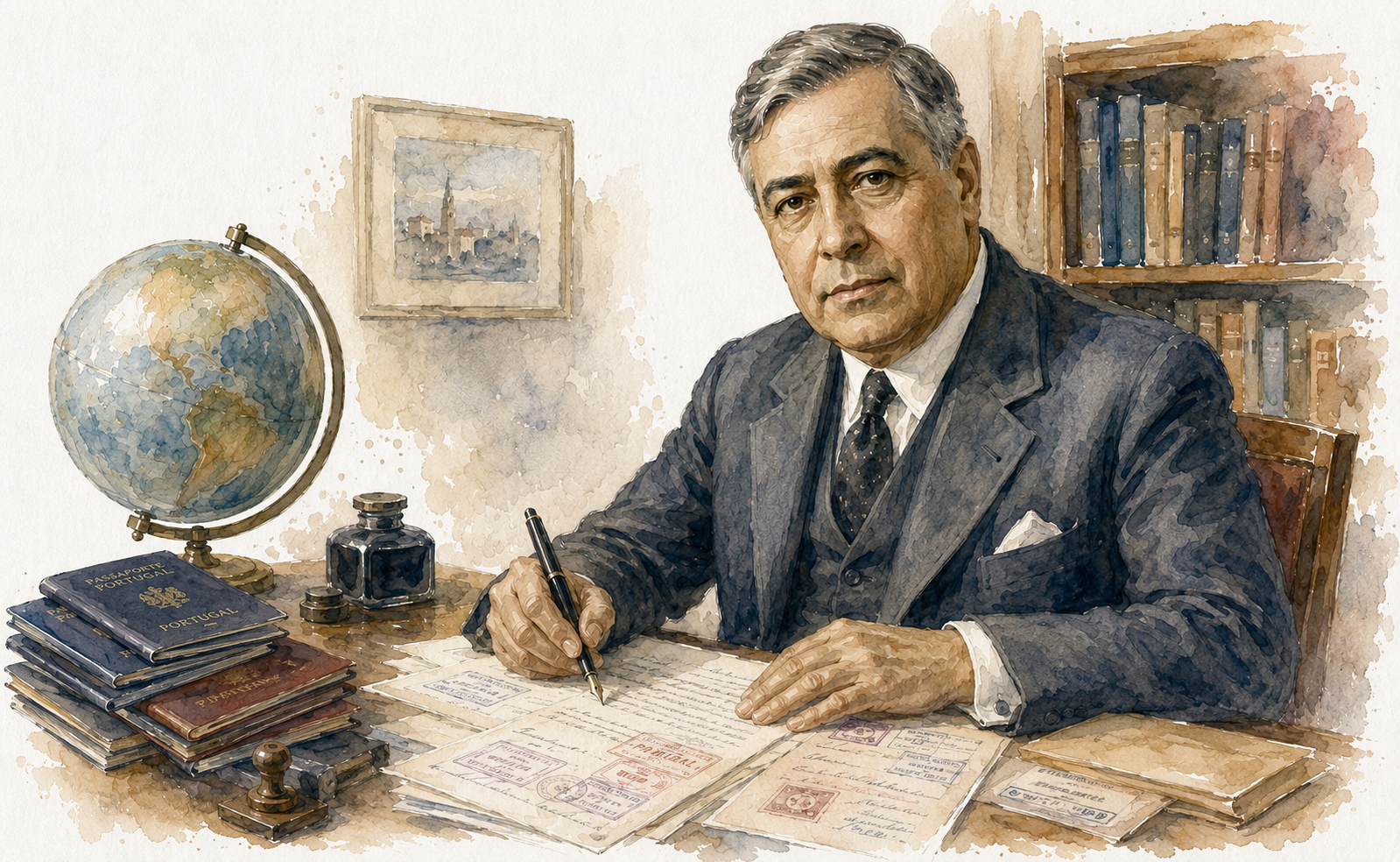 Retrato em aguarela de Aristides de Sousa Mendes