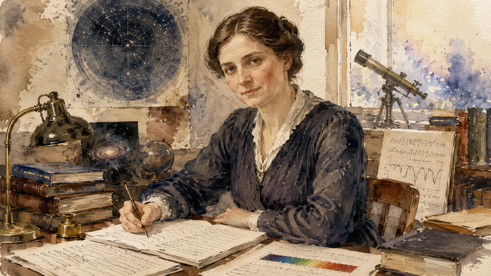 Retrato em aguarela de Cecilia Payne-Gaposchkin