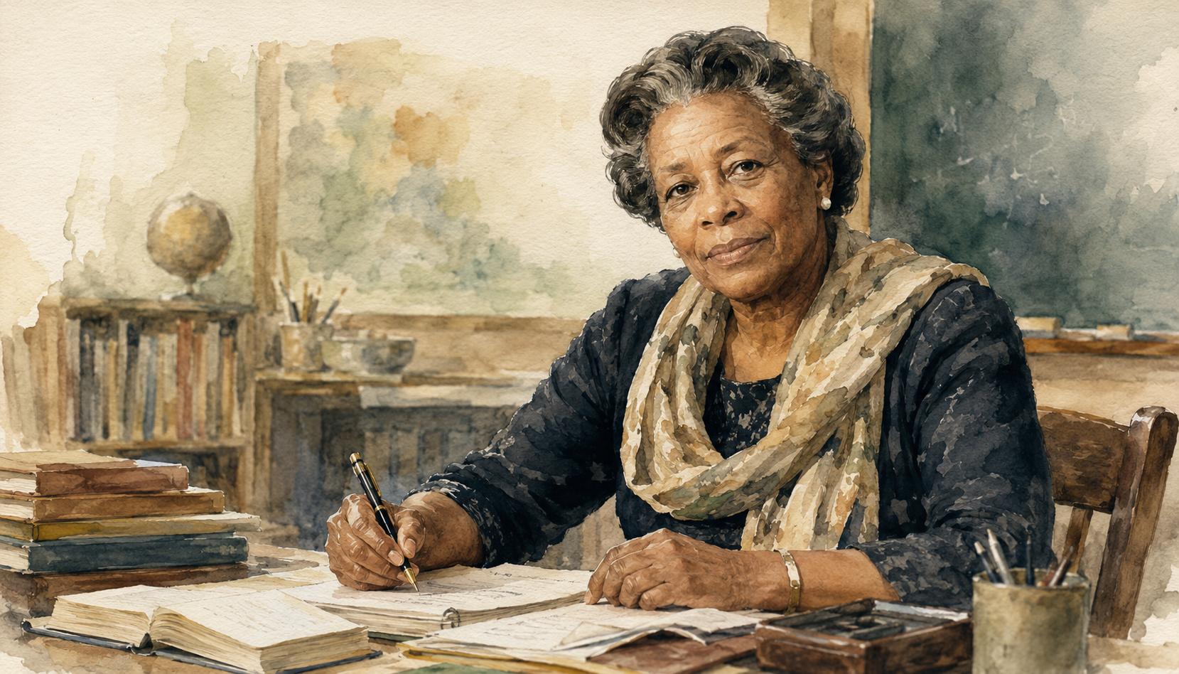 Retrato em aguarela de Septima Clark