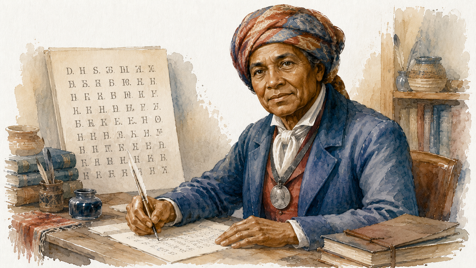 Retrato em aguarela de Sequoyah